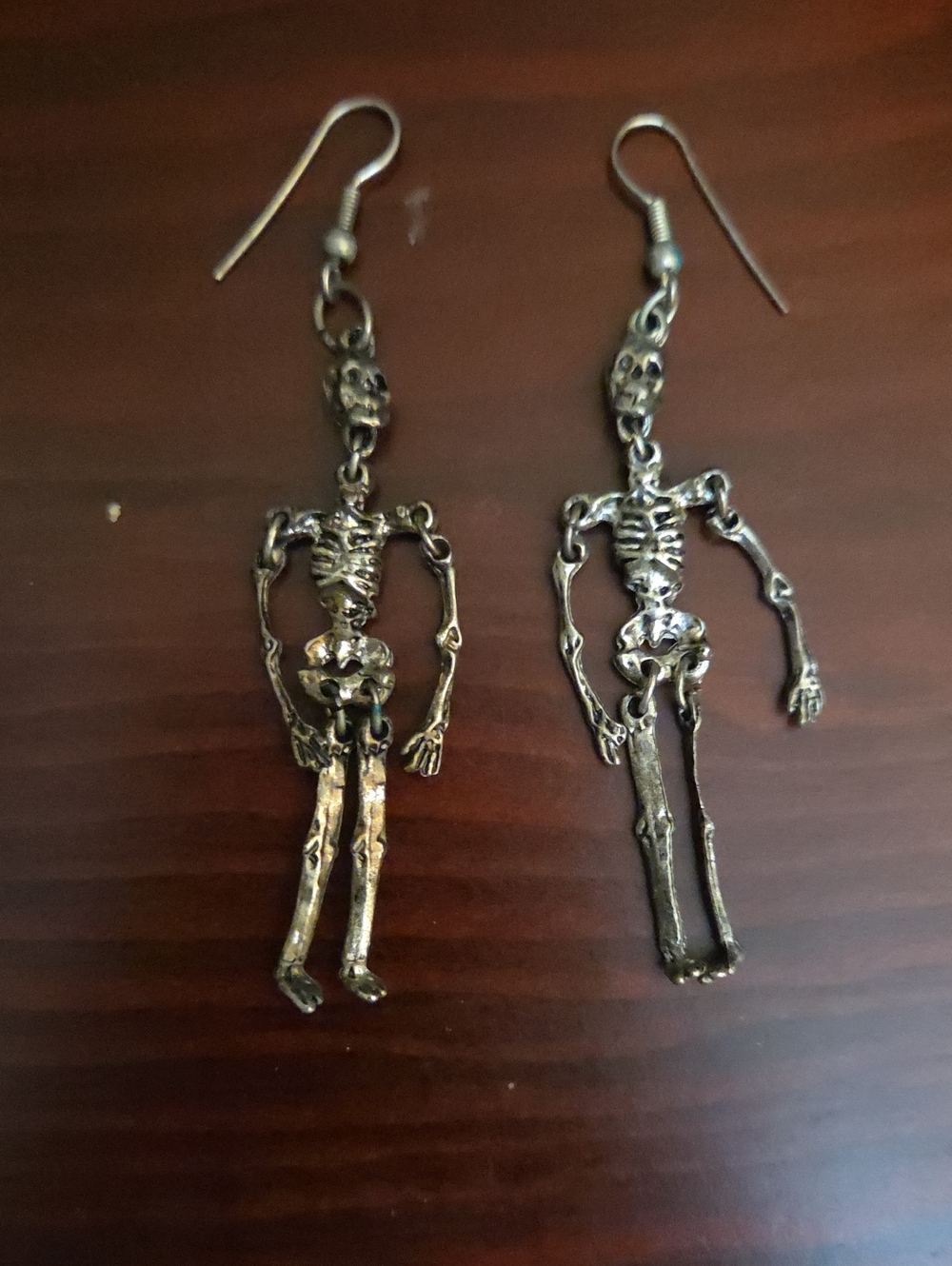 Dangling Skeleton Dangle Earrings - Silver Tone